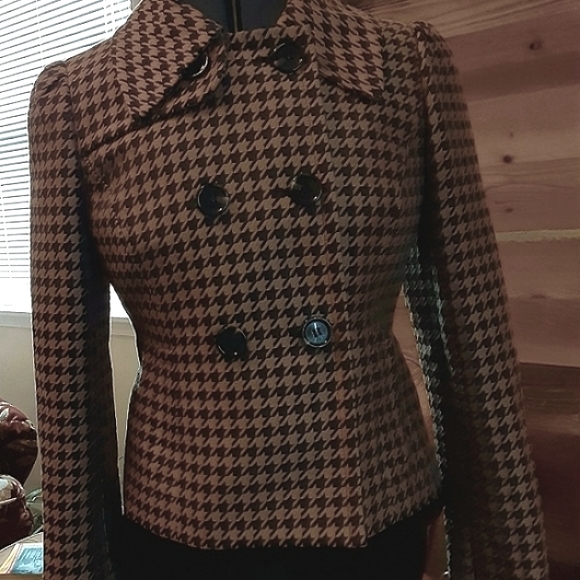 FINAL lvg 8/15 Nine West Suit Double Breasted short Houndstooth knit Jacket Sz 4 - Picture 4 of 10